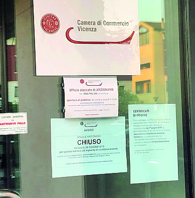 Climatizzatore ko: chiude la Camera di Commercio di Arzignano