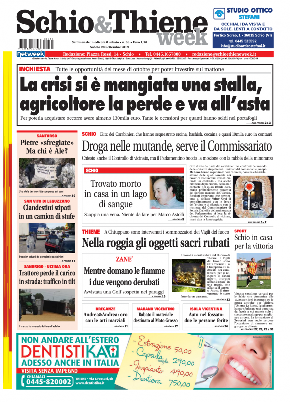 Siamo in edicola con un nuovo numero di Schio&ThieneWeek