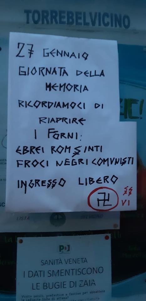 Cartello razzista sulla bacheca del Pd di Torrebelvicino