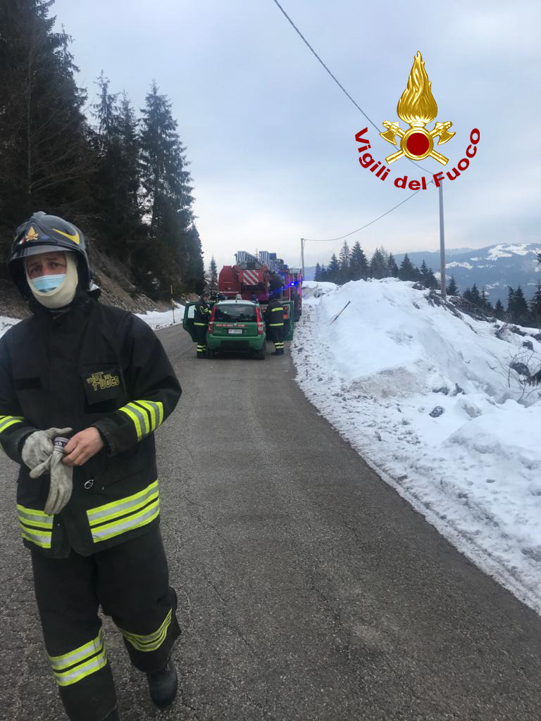 Abete cade sui cavi elettrici a Enego, intervengono i Vigili del fuoco