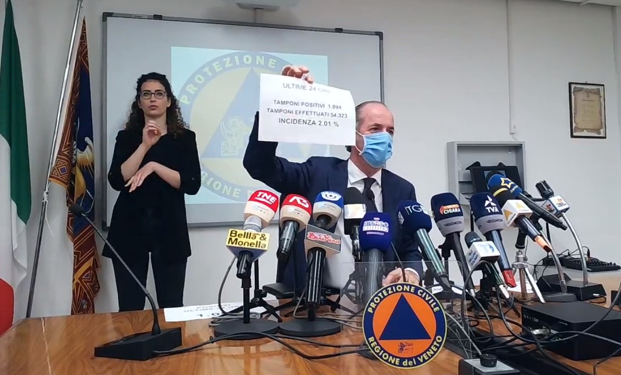 Covid, Zaia: “Se non ci saranno problemi, entro l’estate dai 60 anni in su tutti vaccinati” | +1094 positivi | Dati 21 aprile 2021
