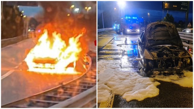 Incendio improvviso in tangenziale: a fuoco una Bmw 320