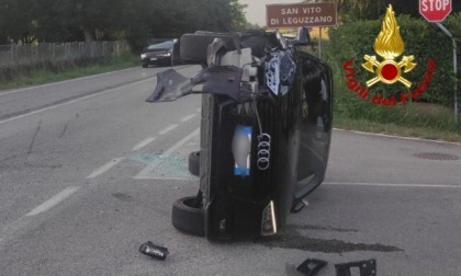 San Vito di Leguzzano, perde il controllo dell'auto che si rovescia: conducente ferito