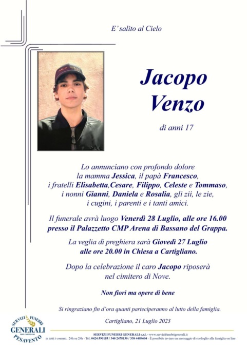 Jacopo Venzo, venerdì alla CMP arena di Bassano l’addio al ciclista di Cartigliano