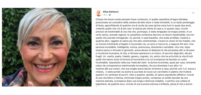 Ladri rubano le ceneri del fratello dell’ex sindaca di Monteviale, la giornalista Elisa Santucci