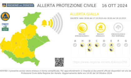 Allerta gialla in Veneto: piogge intense a Vicenza e in provincia, criticità idrogeologica e idraulica