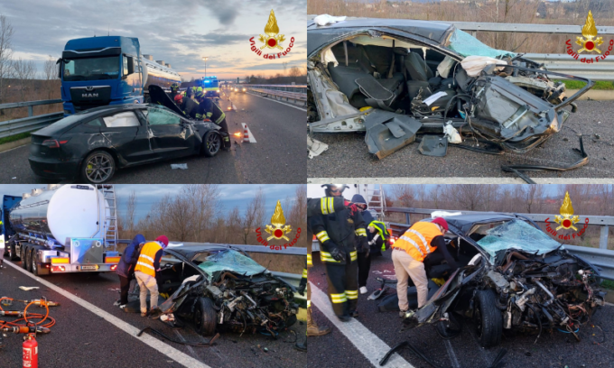 Renault Megane disintegrata in un incidente sull’A31 con altre due auto e un mezzo pesante