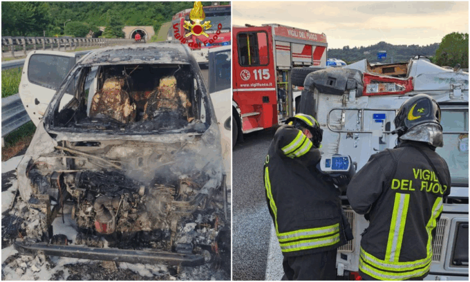 Autostrada A4, due emergenze in un’ora: ribaltamento e incendio