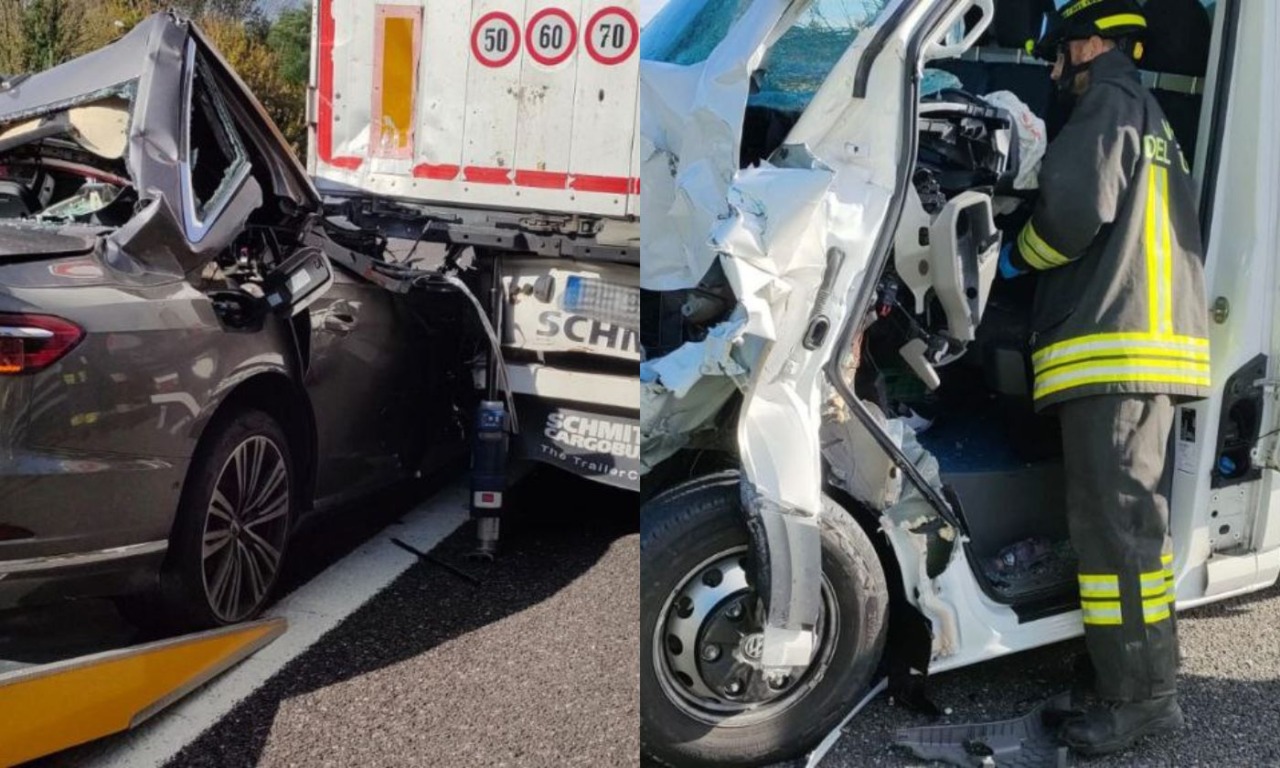 Audi finisce sotto a un camion sull’A4, a causa della coda si scontrano anche due furgoni a 2 km di distanza