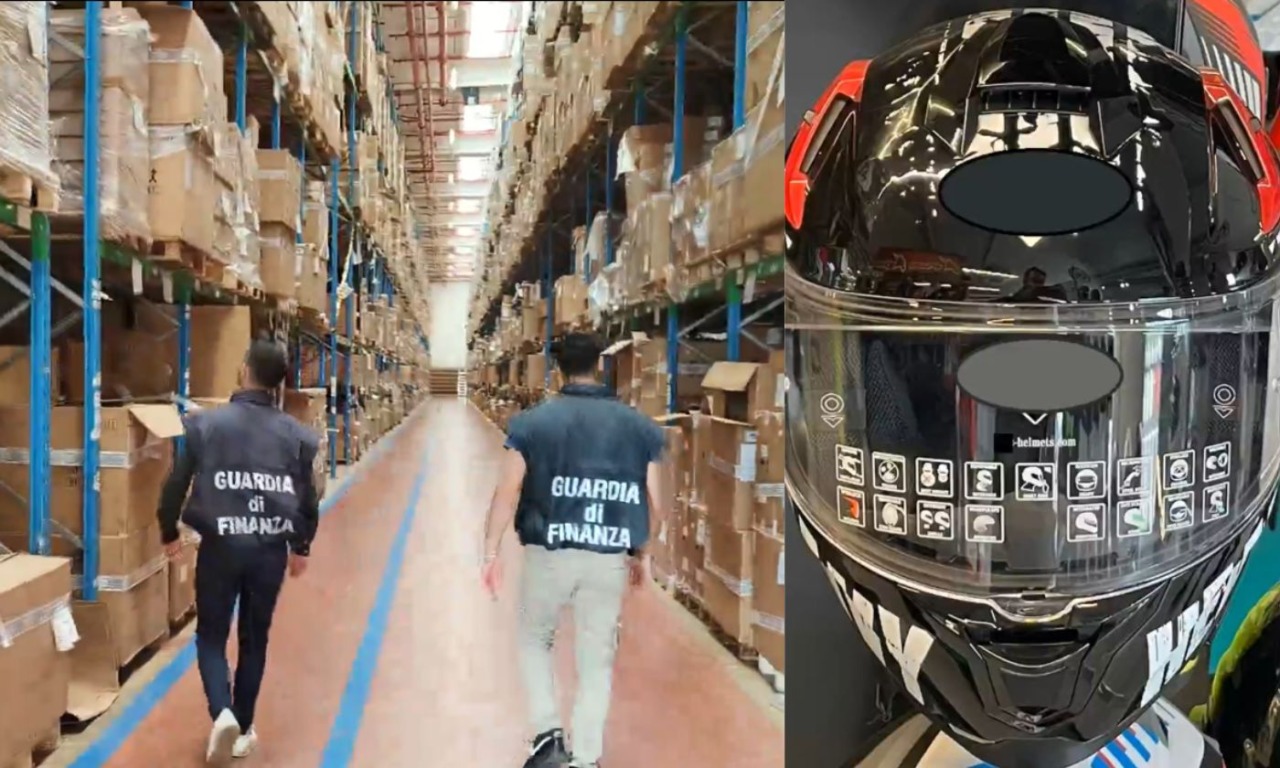 Merce asiatica commerciata come “Made in Italy”: sequestrati 5,5 milioni di prodotti per auto e moto, tra cui 144mila caschi